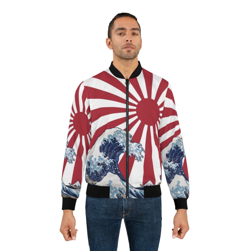 Bomber jacket featuring Hokusai's iconic "Great Wave off Kanagawa" design with a rising sun - Lifestyle