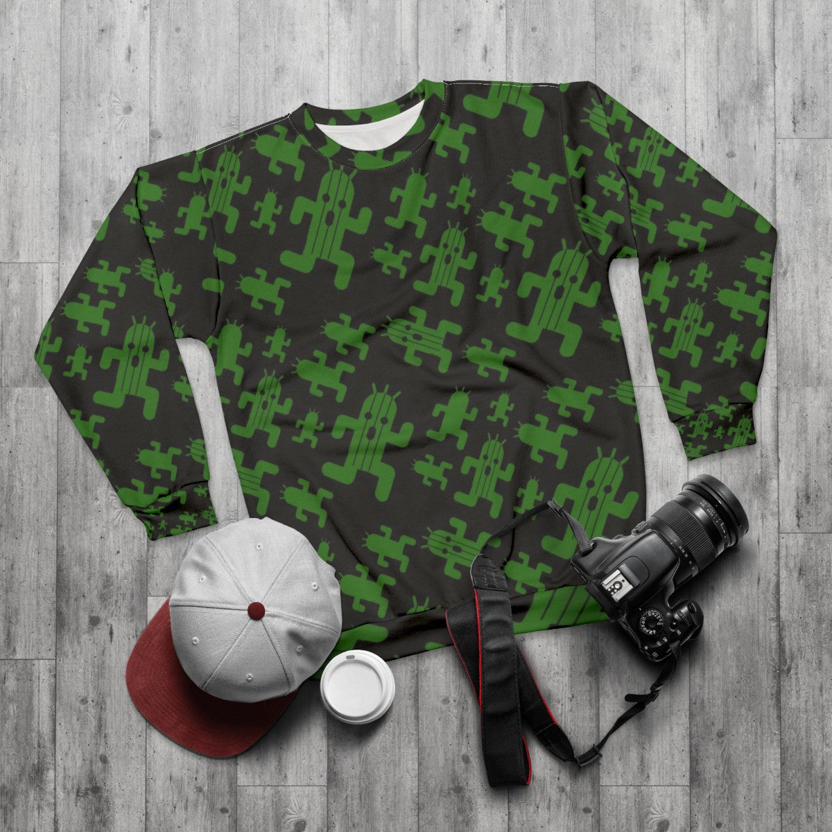 Cactuar print sweatshirt for final fantasy fans - flat lay