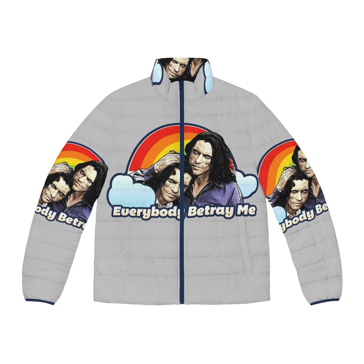 Everybody Betray Me puffer jacket inspired by the cult classic film The Room