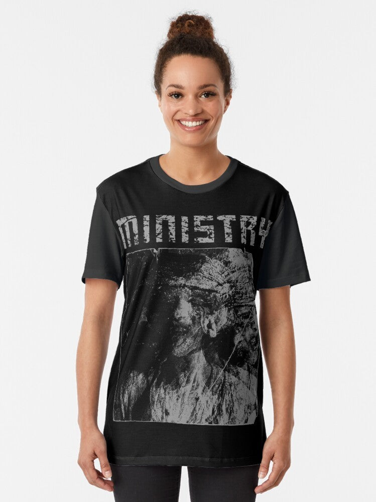 Ministry Industrial Metal Graphic T-Shirt featuring dark and heavy metal design - Women