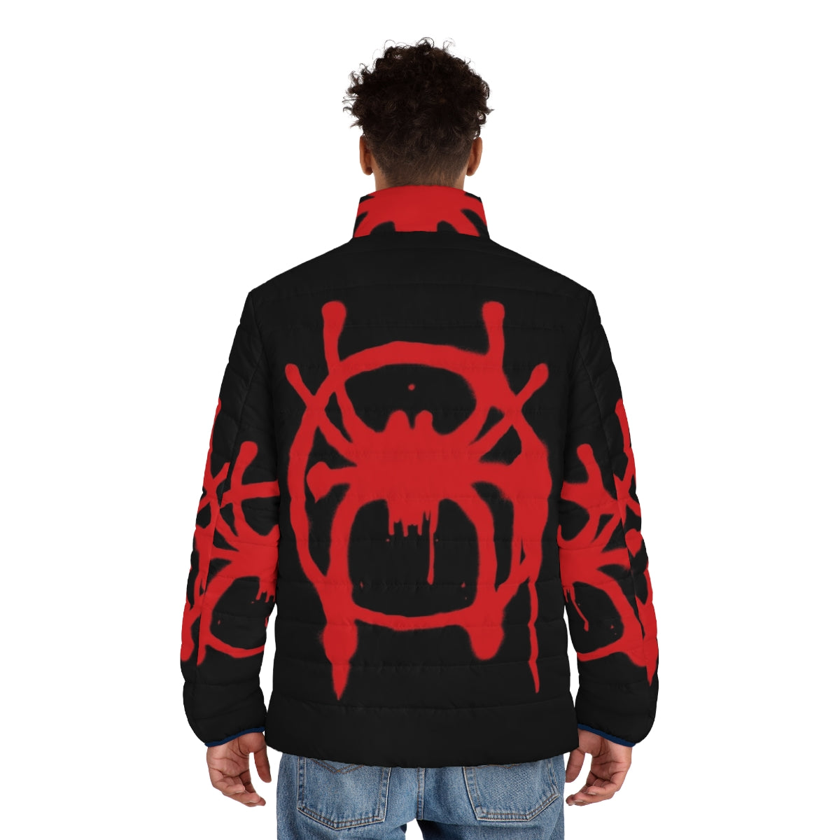 Into The Spider-Verse Miles Morales Puffer Jacket with Spider-Man graphics - men back