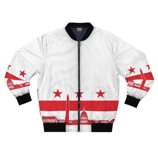 Washington DC capital city skyline flag bomber jacket with silhouette of buildings and landmarks