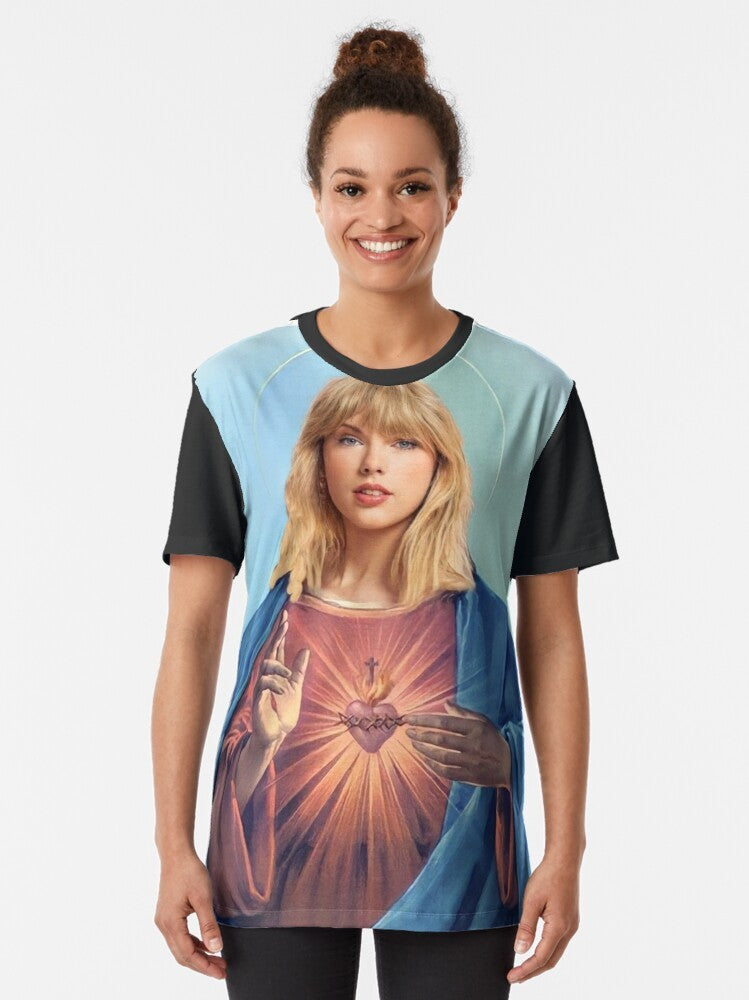 Stylish Jesus graphic t-shirt with heart design for Christian music lovers - Women