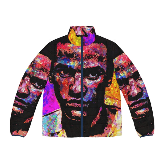 Huey P Newton Puffer Jacket featuring a portrait of the African American political activist and revolutionary