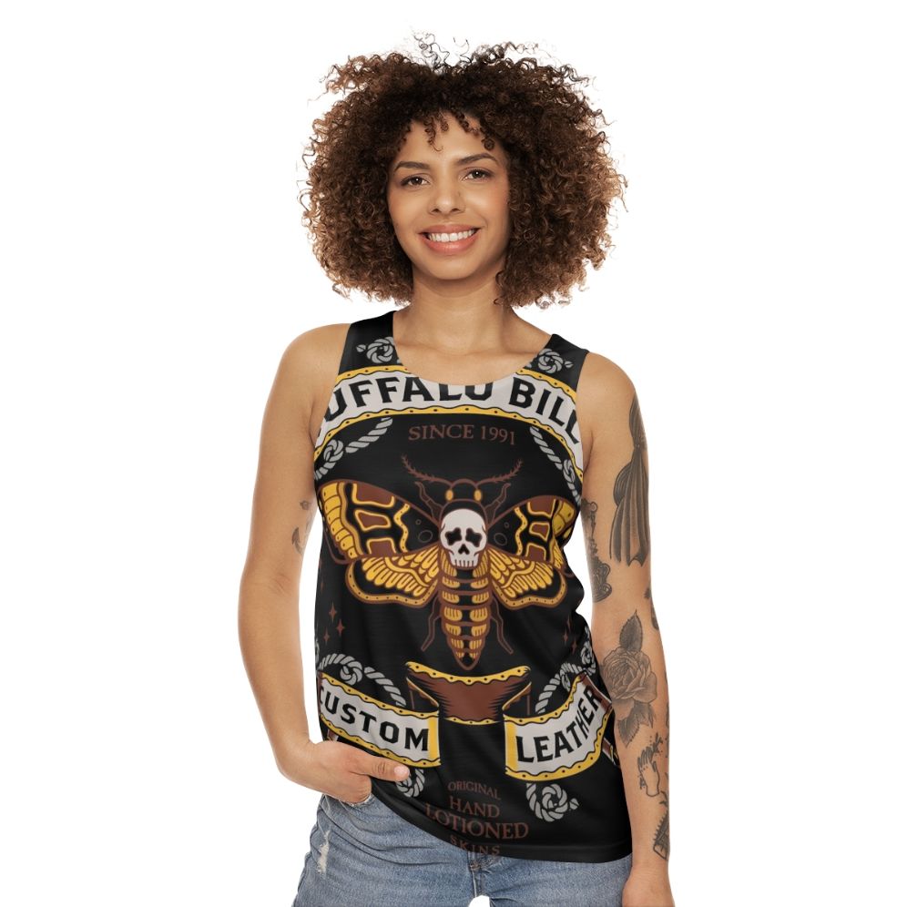 Buffalo Bill Leather Tank Top with Gothic Moth Pattern - women