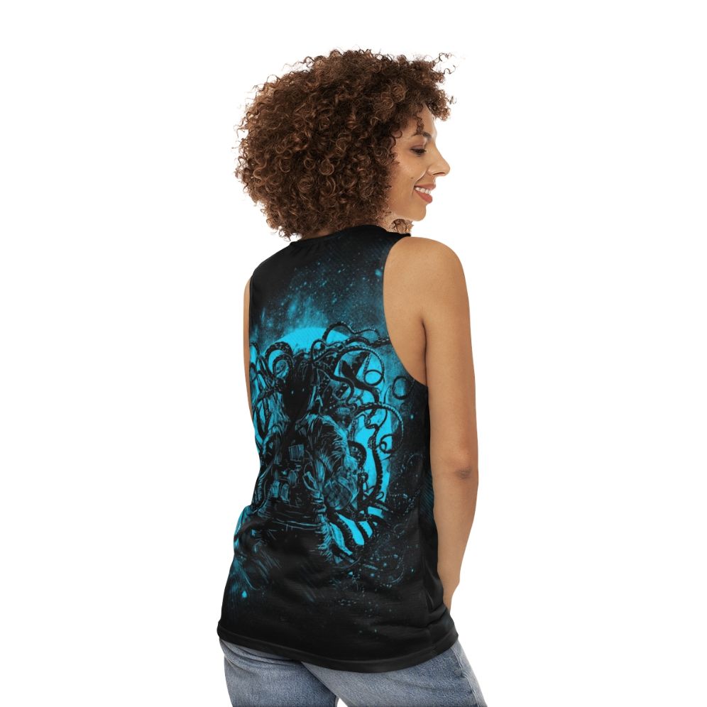 Unisex tank top with cosmic horror space monster design - women back