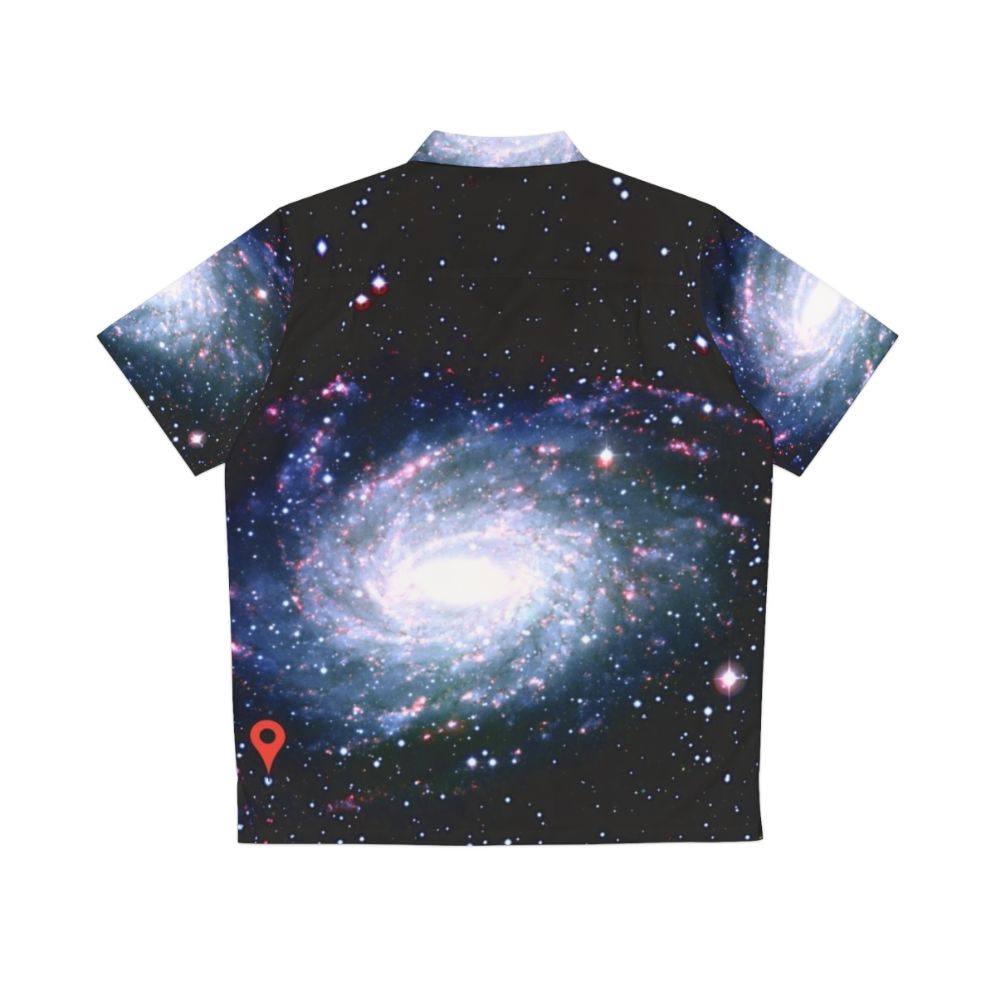 Galactic Location Hawaiian Shirt featuring a cosmic print of stars, planets, and the Milky Way - Back