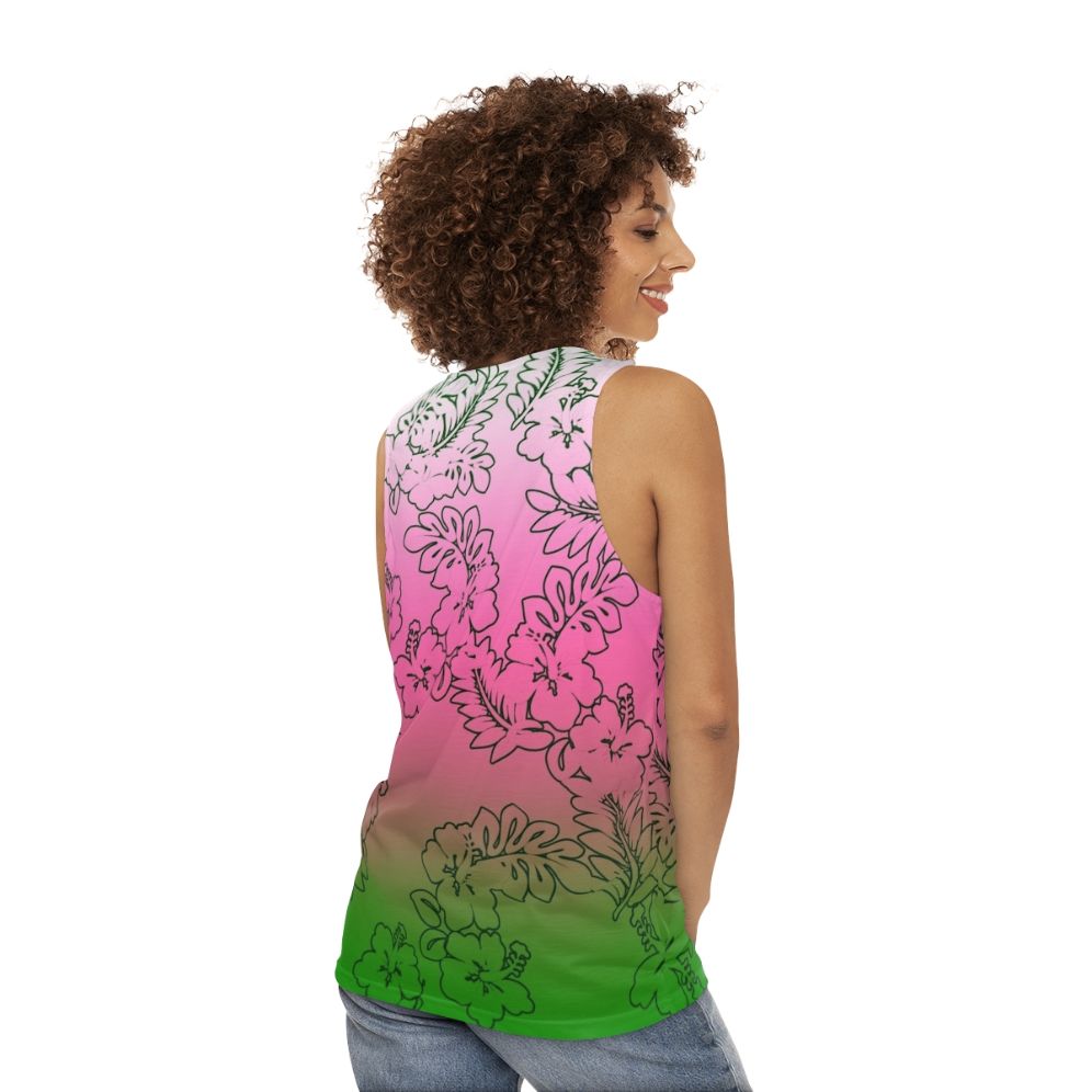 Ombre floral hibiscus unisex tank top - women back