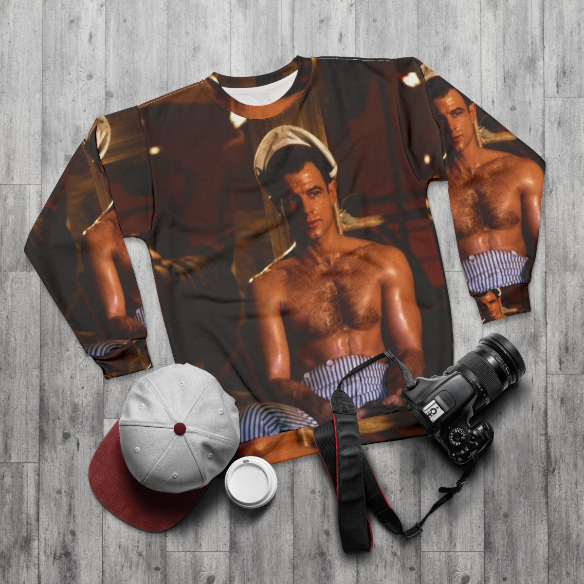 Brad Davis Querelle Sweatshirt - Iconic 1980s Gay Muscle Fashion - flat lay