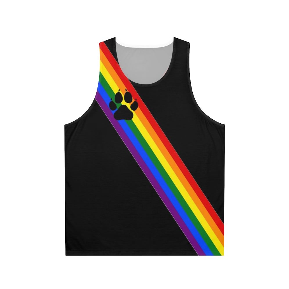 Unisex rainbow pup sash tank top for LGBTQ+ pride