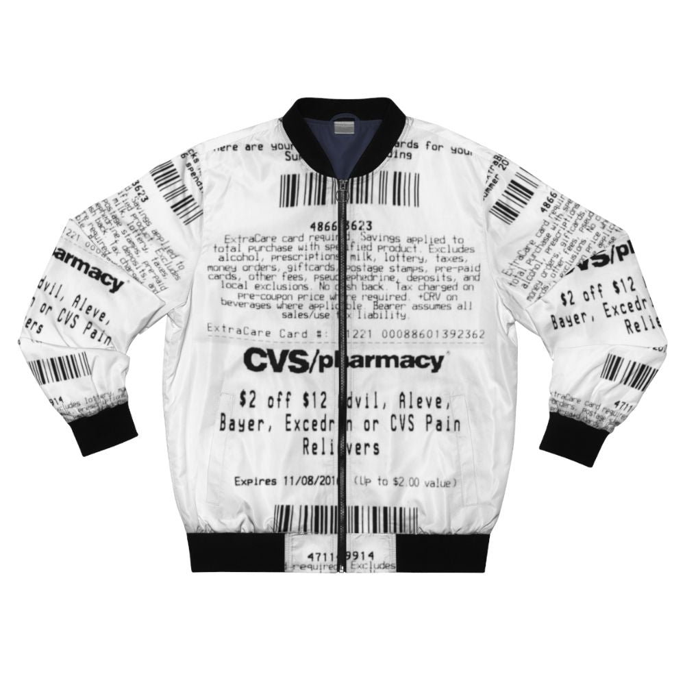 CVS Receipt Bomber Jacket with military-inspired design and patriotic elements