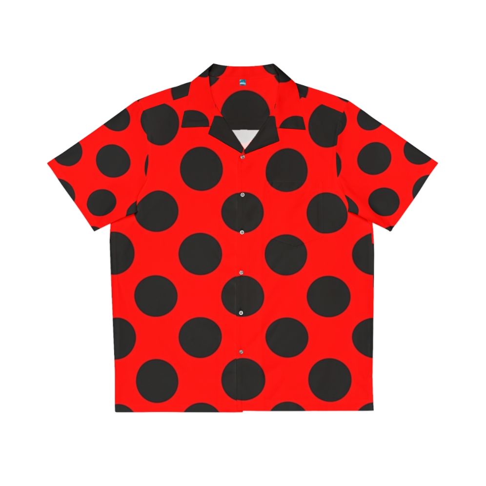 Vibrant lady bug and polka dot print Hawaiian shirt