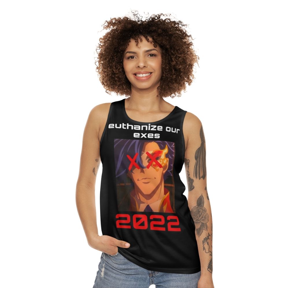 Anime-inspired unisex tank top with a skate-inspired graphic design - women