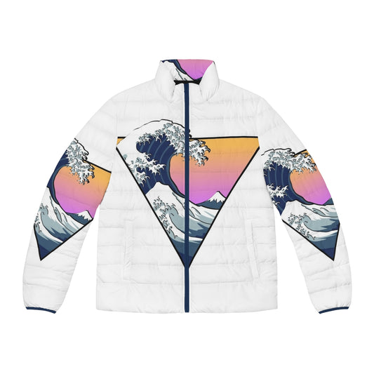 Puffer jacket with Great Wave of Kanagawa design, inspired by Japanese art