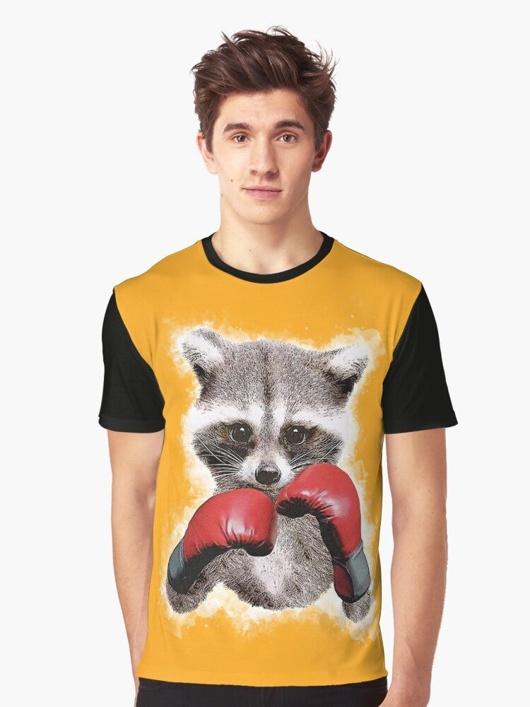 Cute raccoon wearing boxing gloves in boxing pose graphic design t-shirt - Men