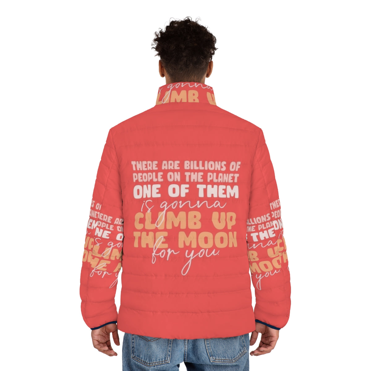 Puffer jacket with "Sex Education" love quote design - men back