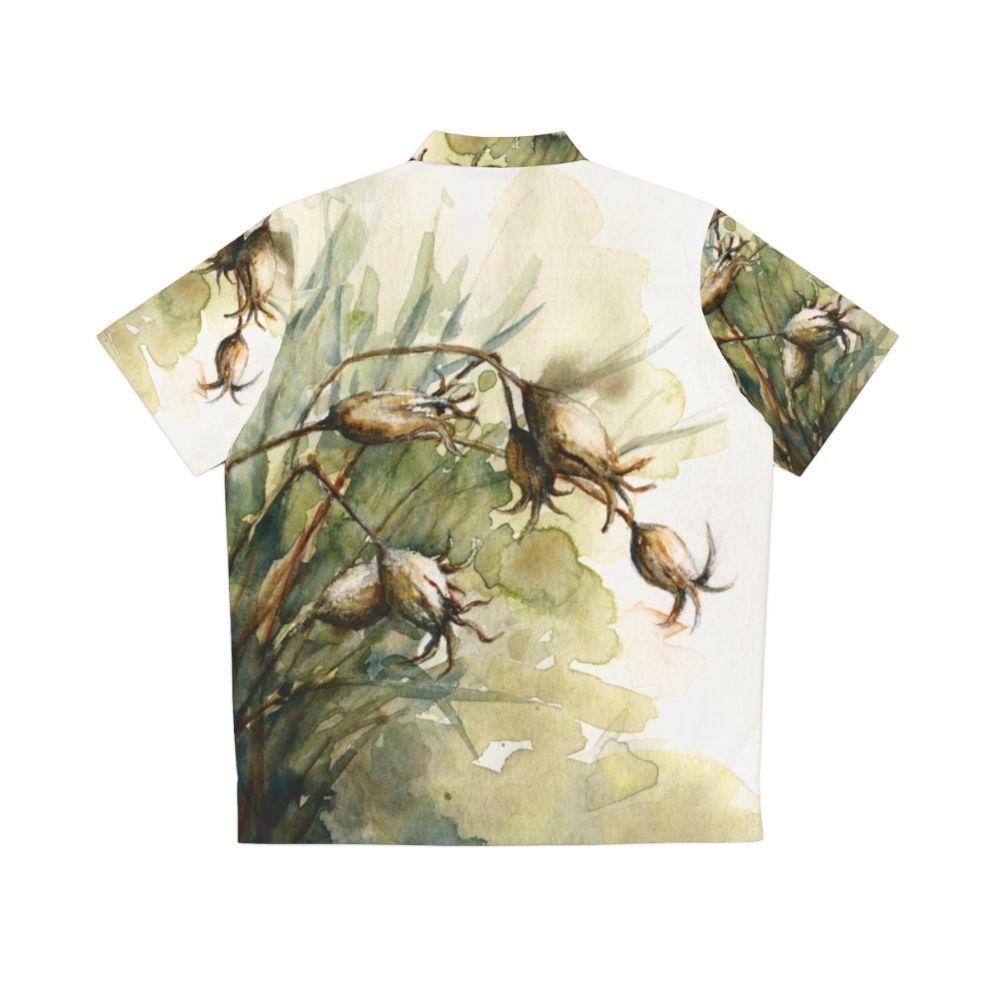 Colorful Hawaiian shirt featuring a botanical print of summer seedpods - Back