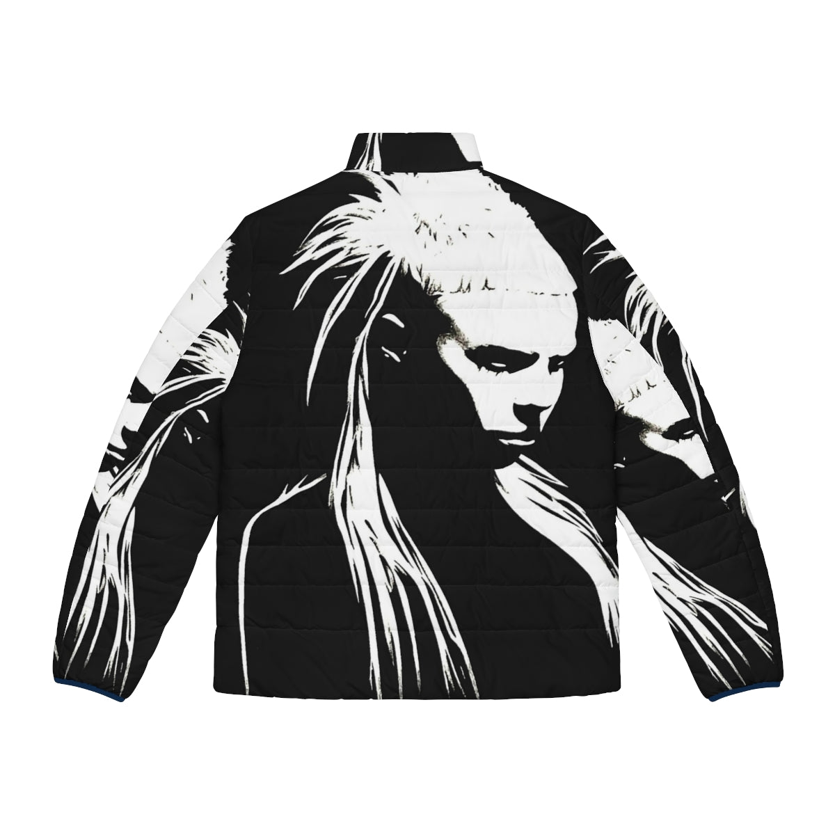 Die Antwoord Yolandi Visser Puffer Jacket with black and white portrait drawing - Back