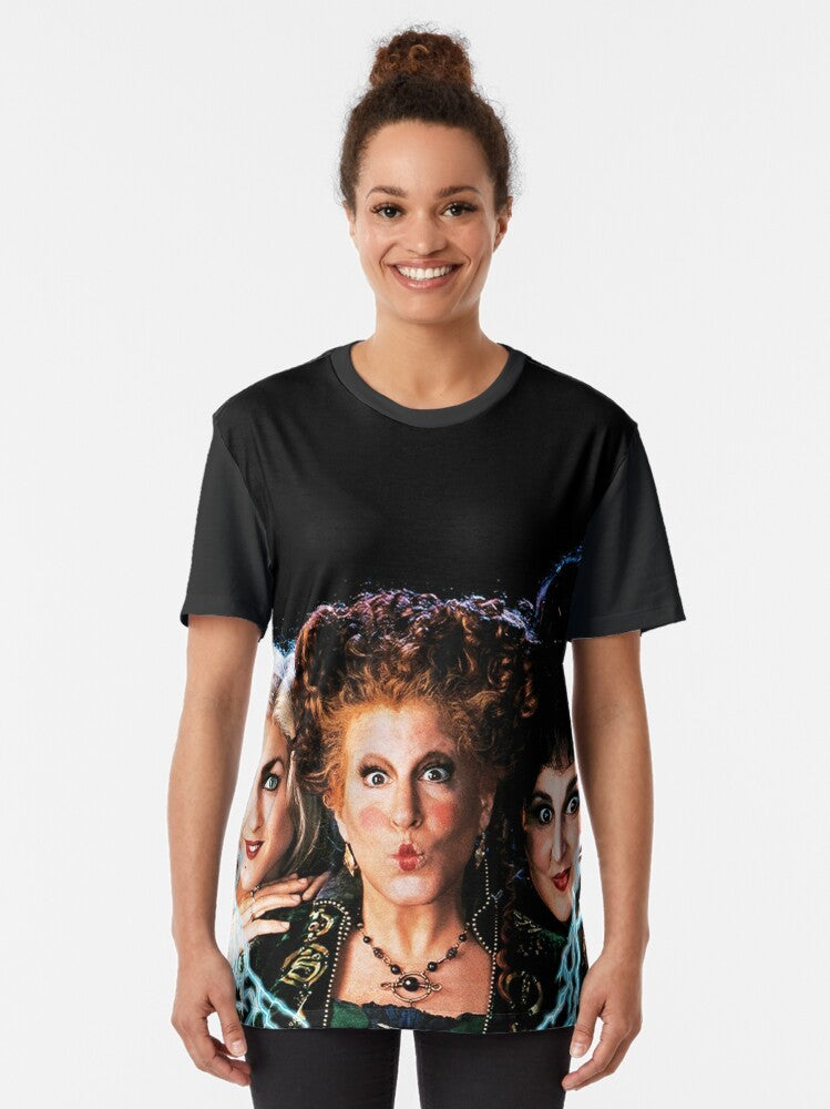 Hocus Pocus graphic t-shirt featuring a spooky and magical design - Women