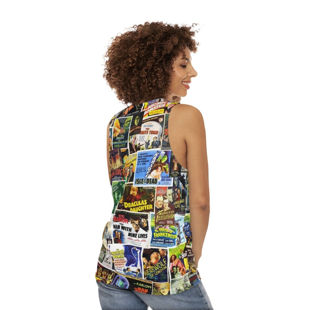 Vintage horror unisex tank top with classic monster movie graphics - women back