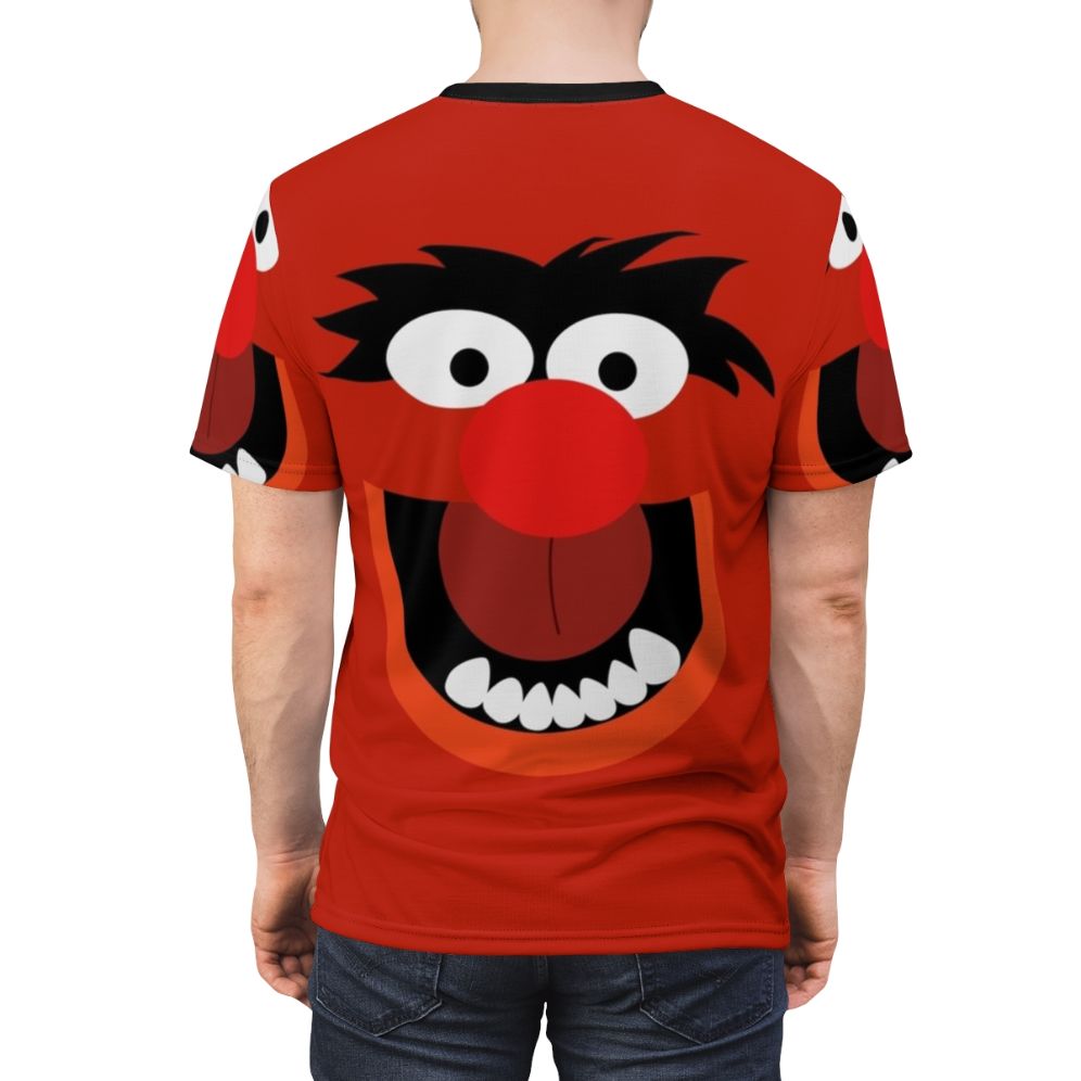 Colorful t-shirt featuring a variety of Muppet characters and animals in a pop art style - men back