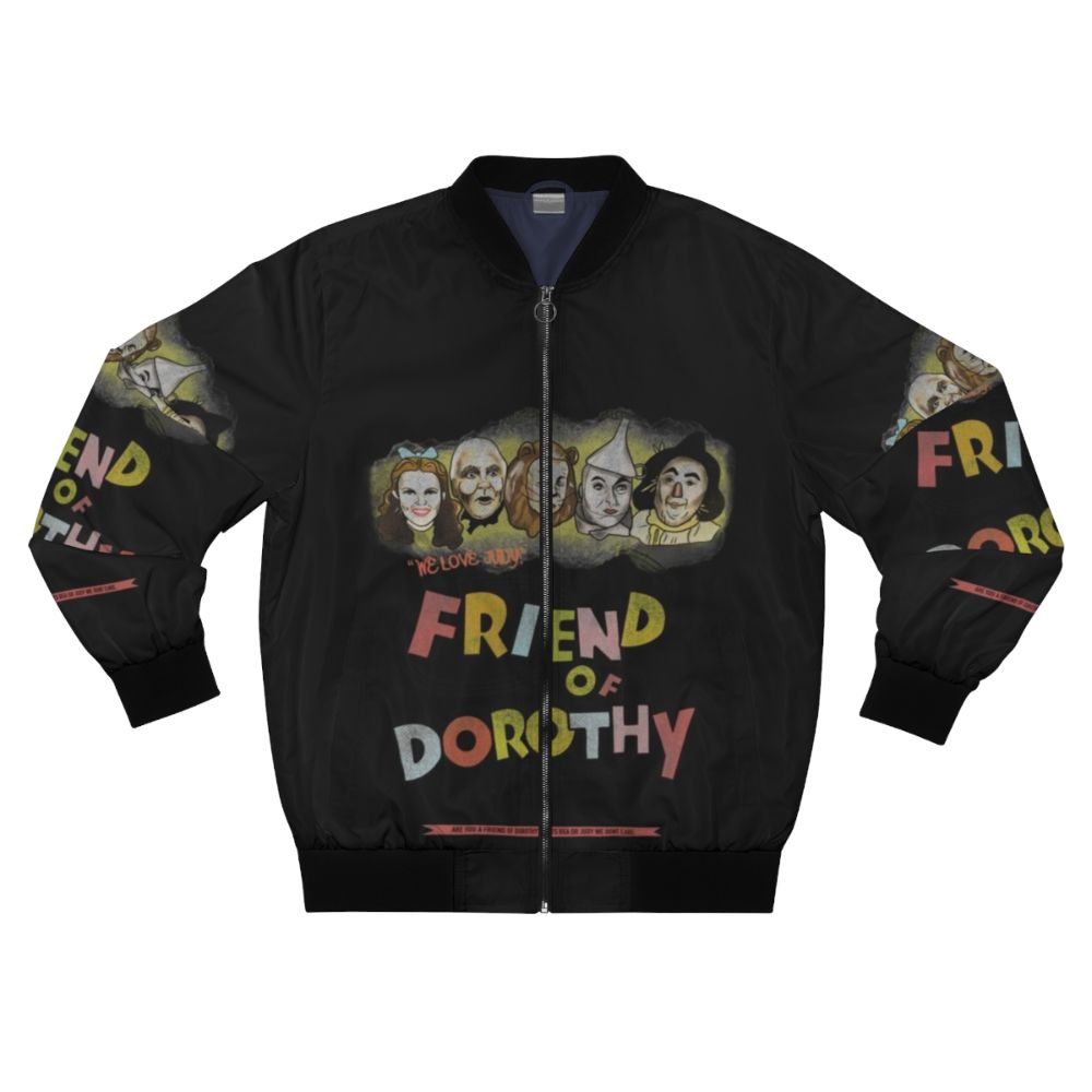 "Vintage-inspired Wizard of Oz bomber jacket with 'Friend of Dorothy' design"