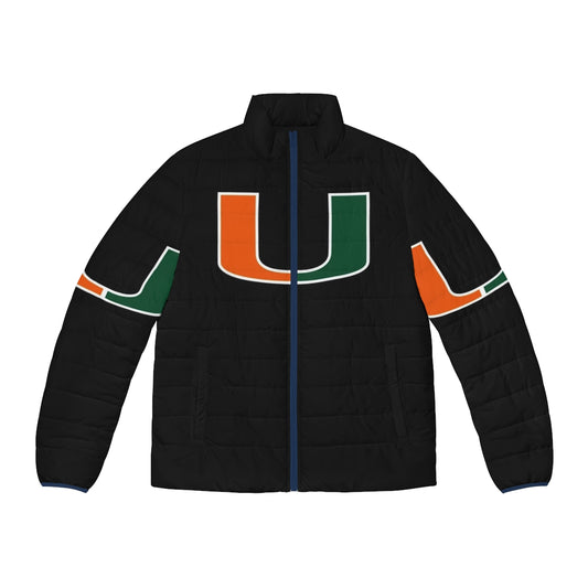 Miami Hurricanes logo printed on an insulated puffer jacket