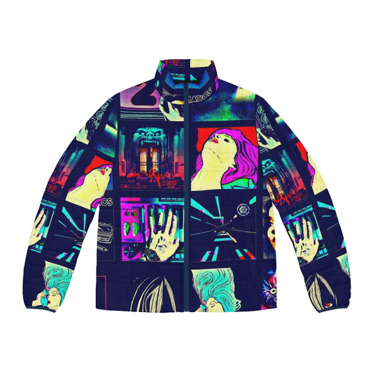 Candy V Chromatics Puffer Jacket with Chromatics band logo and retro synth-pop style