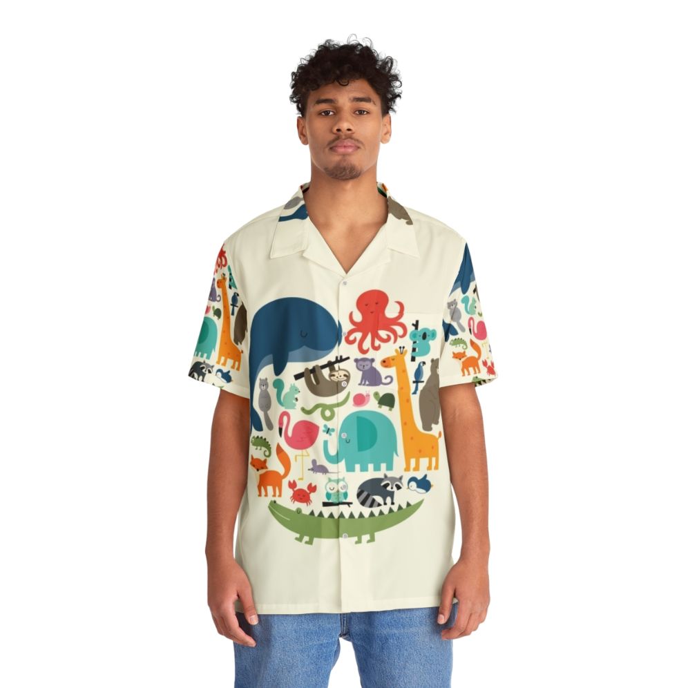 Colorful Hawaiian Shirt with Nature & Wildlife Motifs - People Front