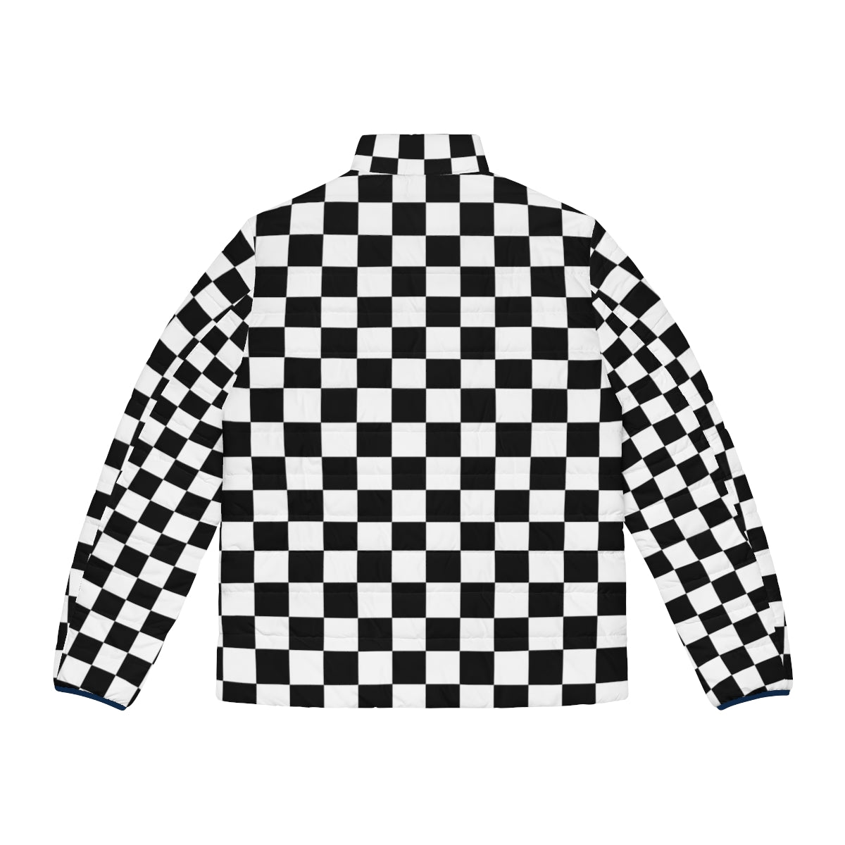 Black checkerboard puffer jacket with a modern, geometric pattern - Back