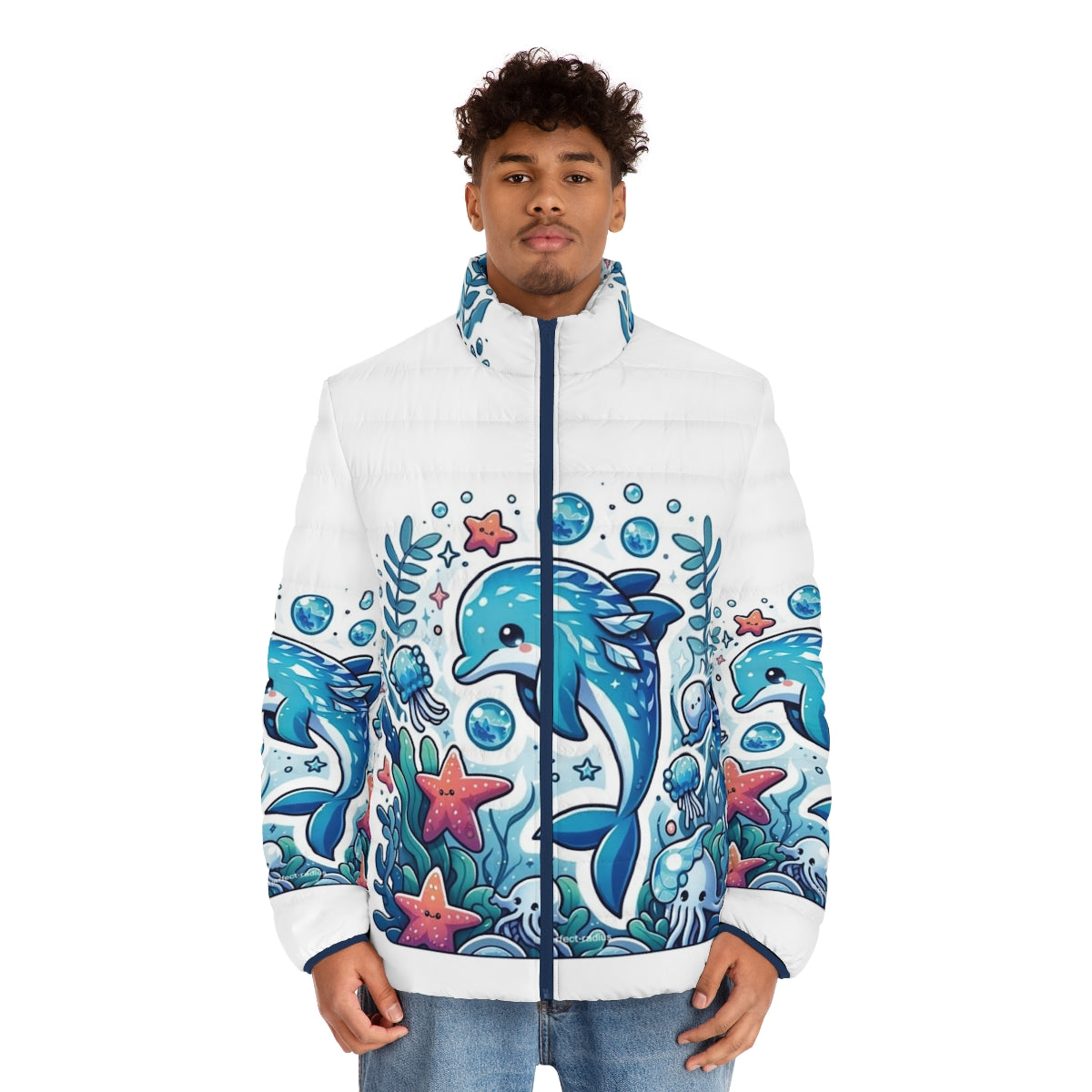 Frostfin dolphin puffer jacket with fantastical and cute design - men front