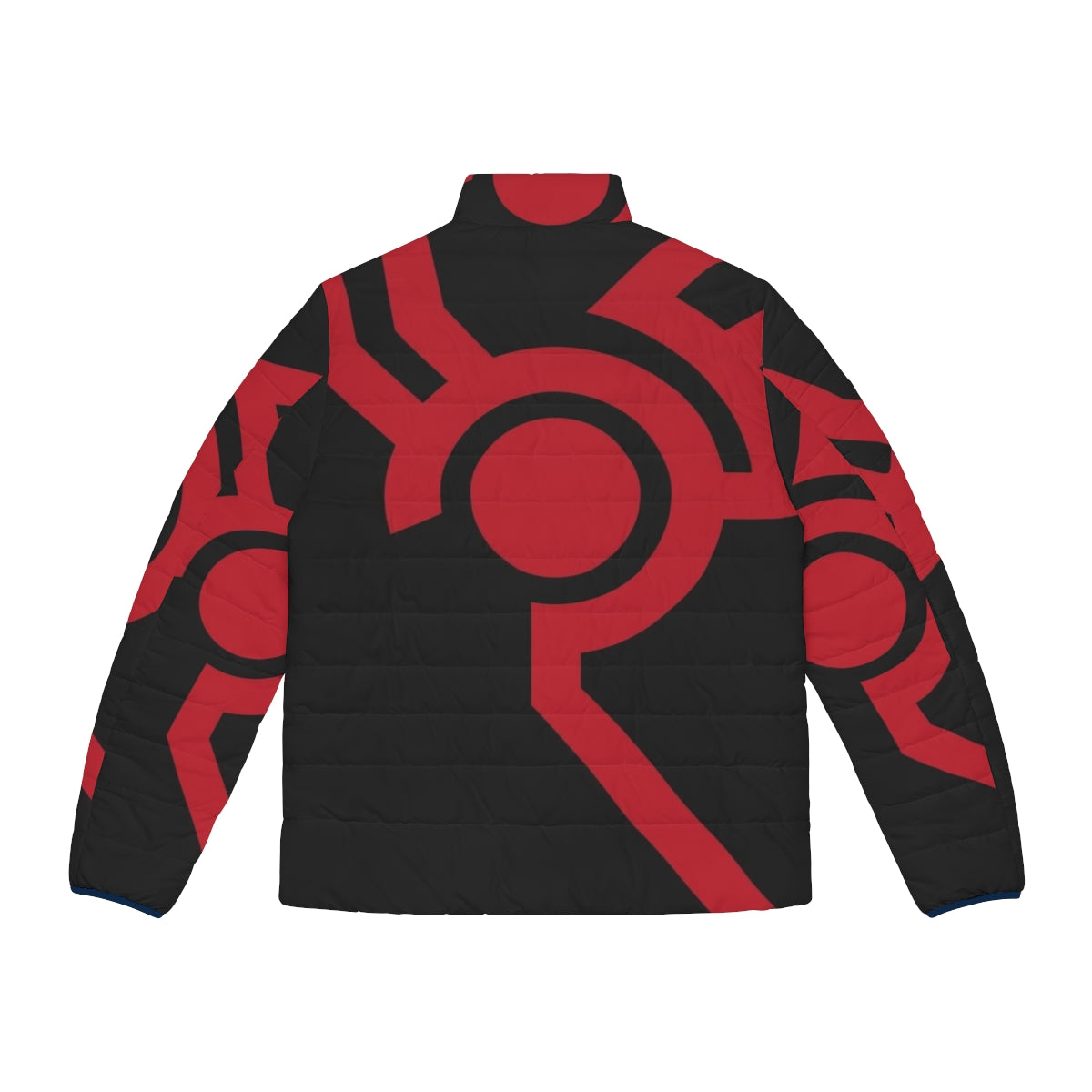 Techno Circuit Puffer Jacket with Red and Black Dragon Design - Back