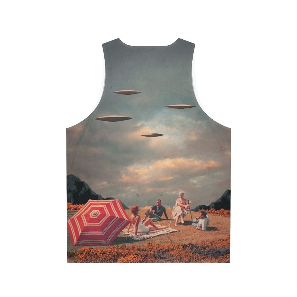 Unisex retro sci-fi tank top with surreal landscape design - Back