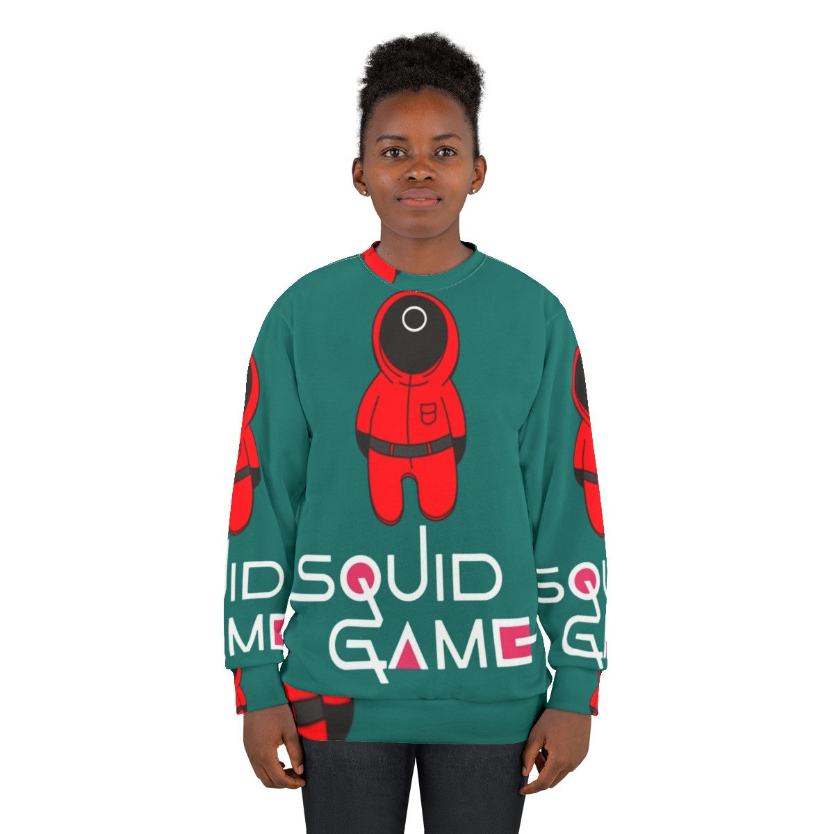 Squid Game Collection Sweatshirt featuring characters and symbols from the Netflix series - women