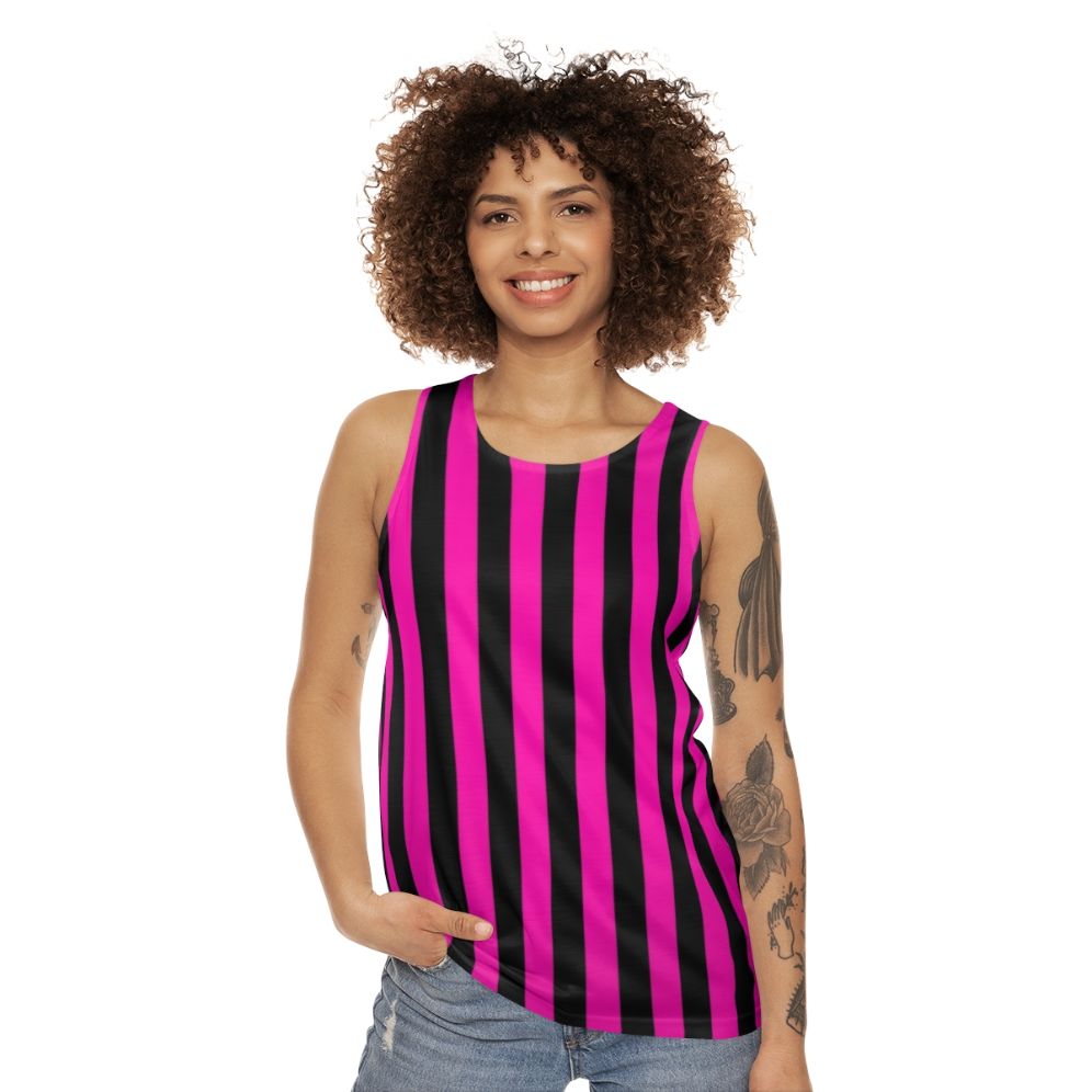 Unisex tank top in bold pink and black striped pattern - women