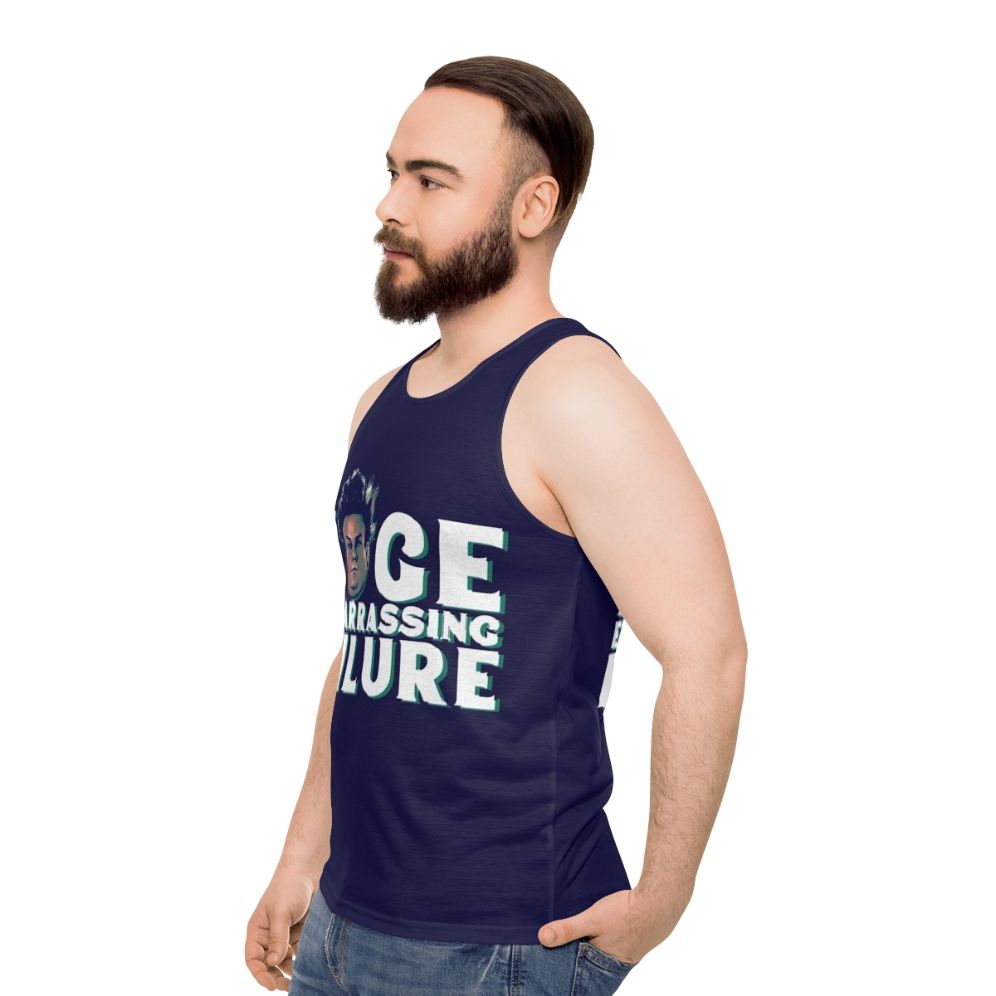 Unisex tank top featuring Chris Farley's iconic 'Huge Embarrassing Failure' character - men side