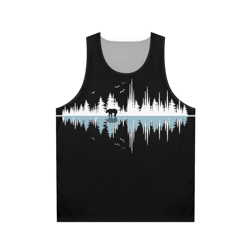 Minimalist nature music sound wave design on a unisex tank top