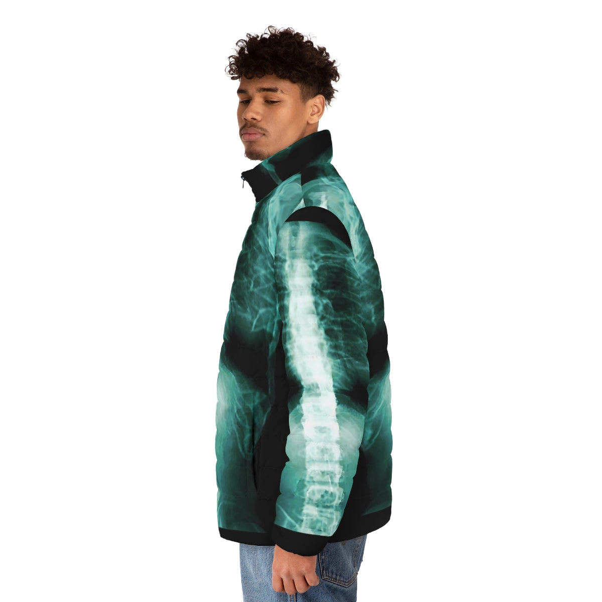 Xray puffer jacket with detailed skeleton bones and rays design - men side left