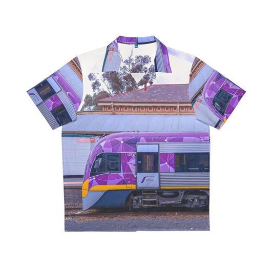 Vline train in Bendigo, Victoria, Australia on a Hawaiian-style shirt