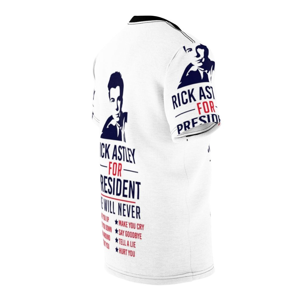 Humorous t-shirt design featuring an image of Rick Astley with the text "Rick Astley for President" - men right