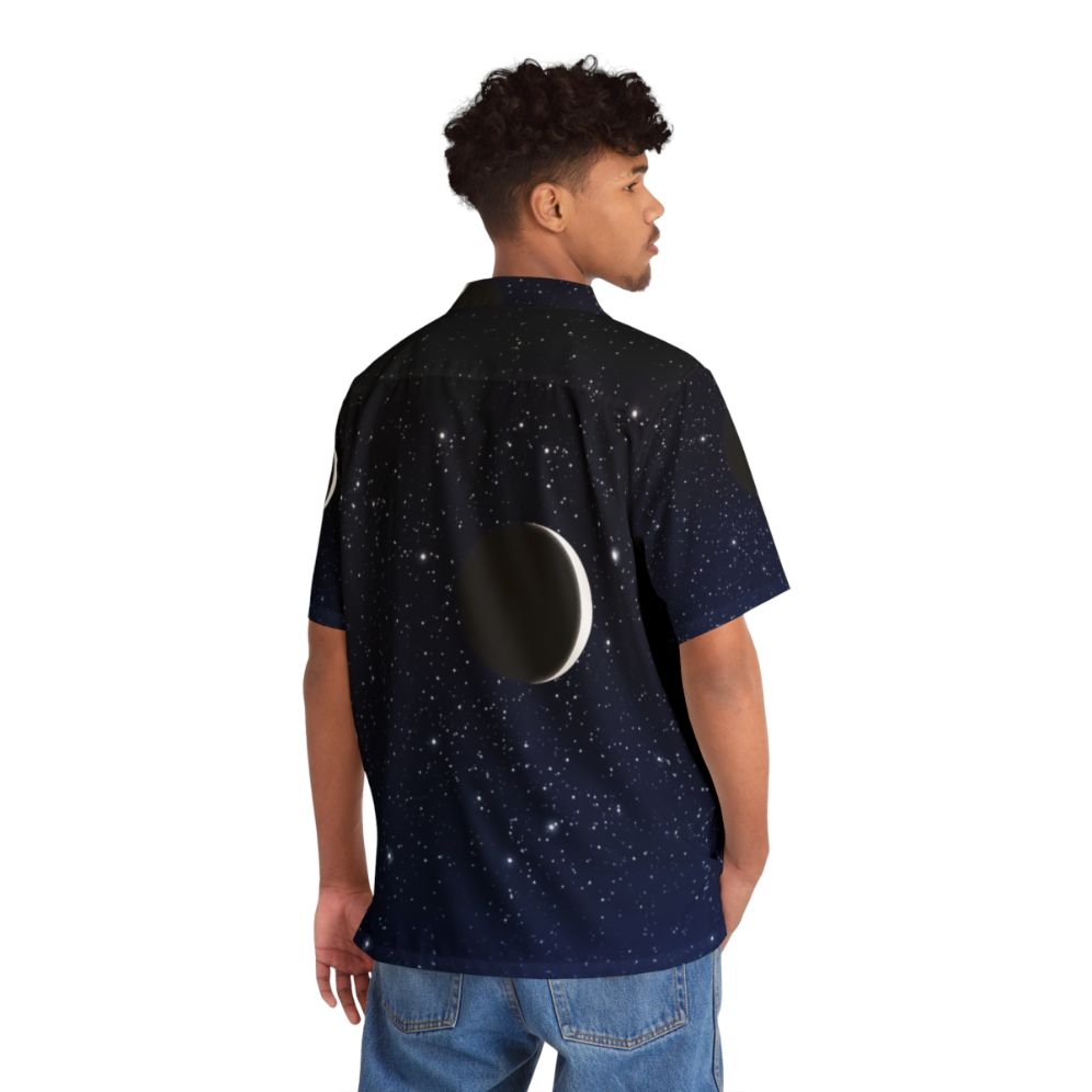 Midnight blue Hawaiian shirt with a starry night sky and crescent moon design - People Back