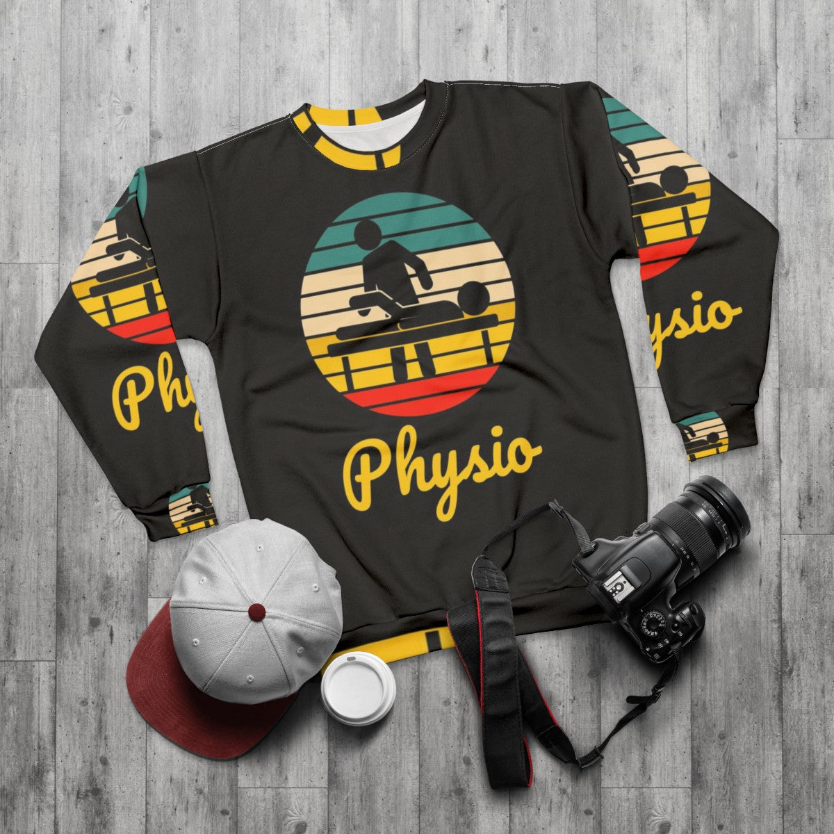 Retro Physio Physiotherapist Sweatshirt - flat lay