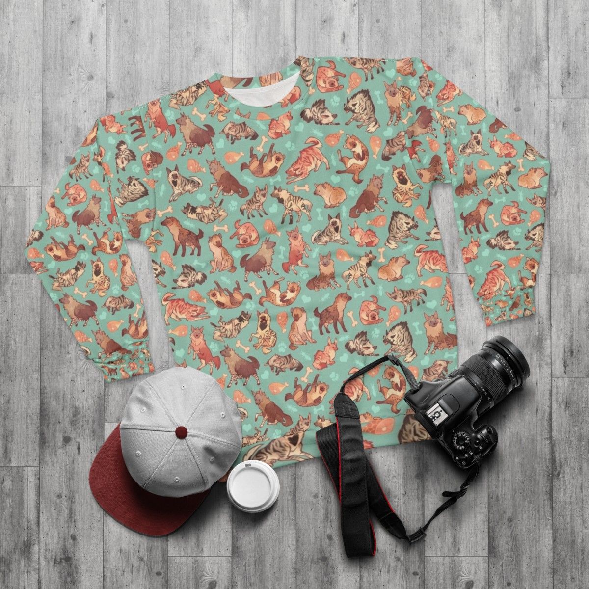 Hyena print sweatshirt with a cool, stylish pattern - flat lay