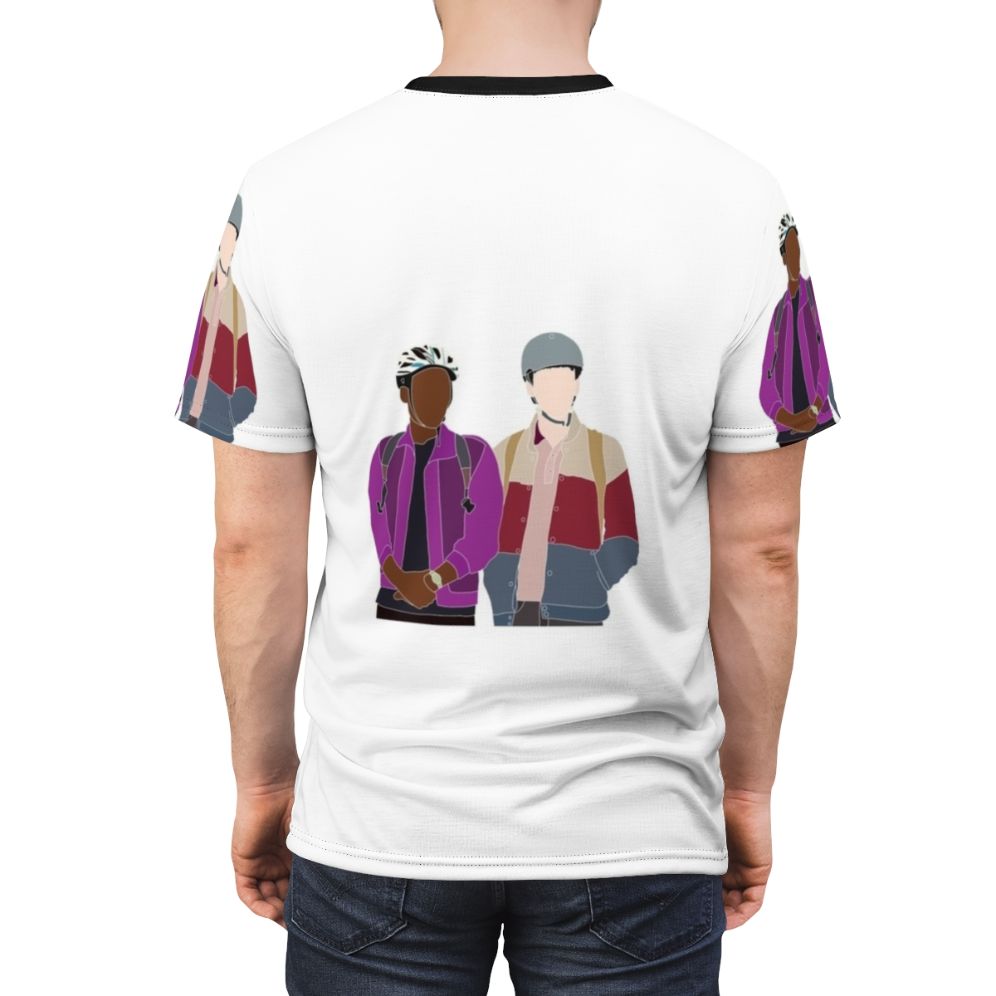 A stylish t-shirt featuring the characters Otis and Maeve from the popular Netflix series Sex Education. - men back