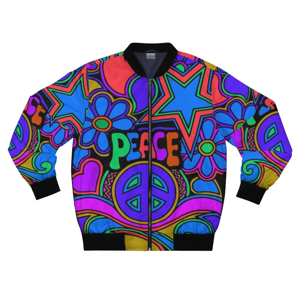 Colorful flower and peace design hippie bomber jacket