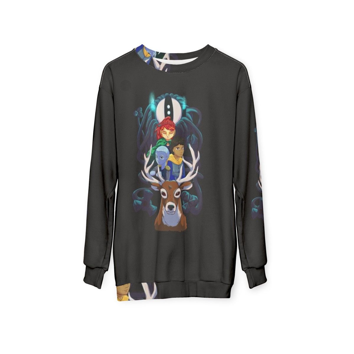 Infinity Train Fantasy Sweatshirt with Tulip, Lake, and Alan Dracula - hanging