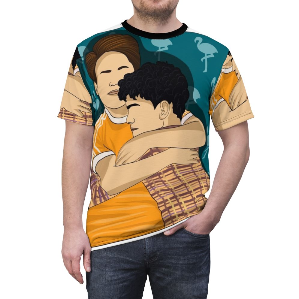 Heartstopper-inspired all-over-print t-shirt featuring Nick and Charlie - men front