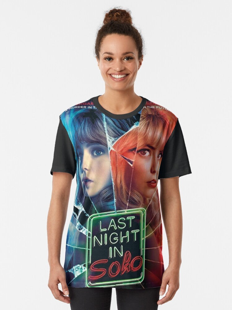 Last Night in Soho graphic t-shirt with murder and mystery design - Women