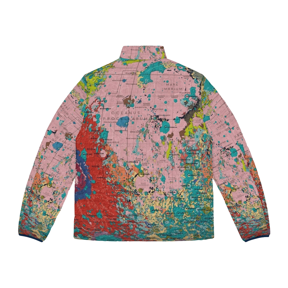 Puffer jacket with a moon geology infographic design - Back