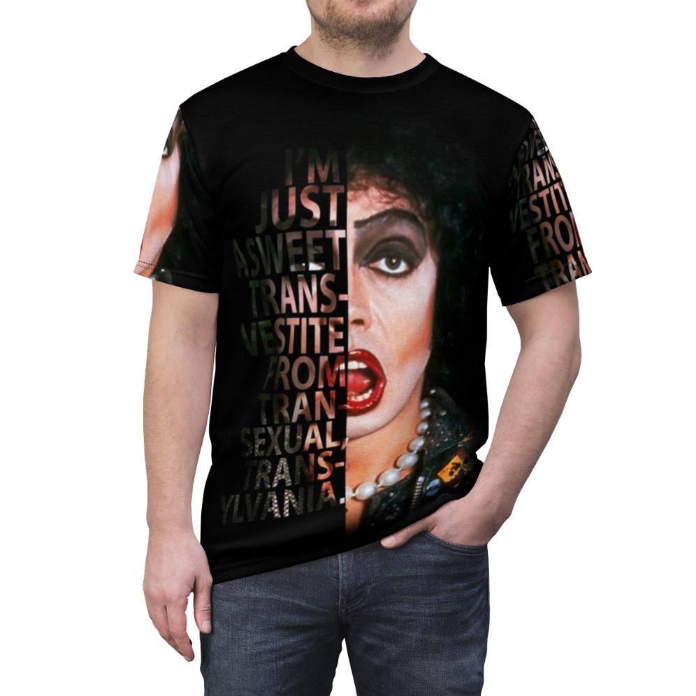 Rocky Horror Picture Show inspired t-shirt featuring the character Frank N Furter - men front